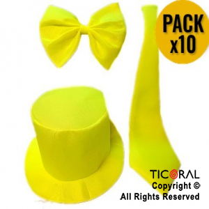 SET FLUO PARA 5 PERSONAS AMARILLO (5 GALERAS + 3 CORBATAS + 2 MOOS)